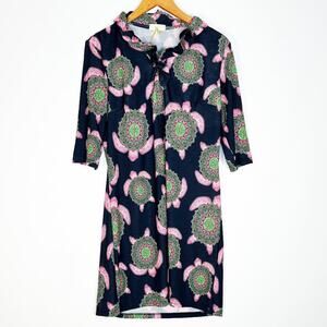 Simply Southern Sea Turtle Boho Dress Navy Green Pink Womens M NWT